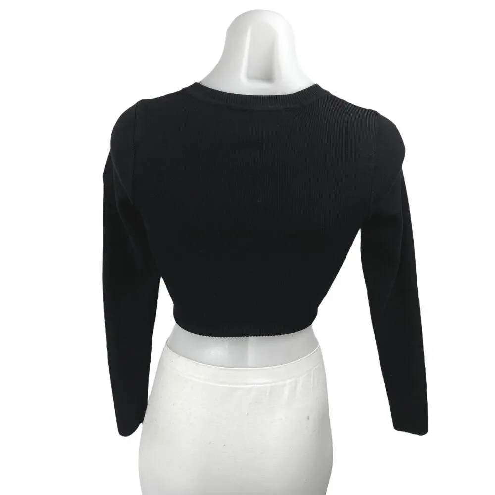 Zara Women's Black Long Sleeve Crew Neck Ribbed Knit Sweater Crop Top Size S
